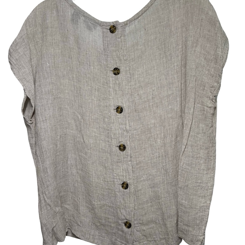 Tahari 100% Linen Beige Boho Y2K Minimalist Top M - Picture 4 of 5